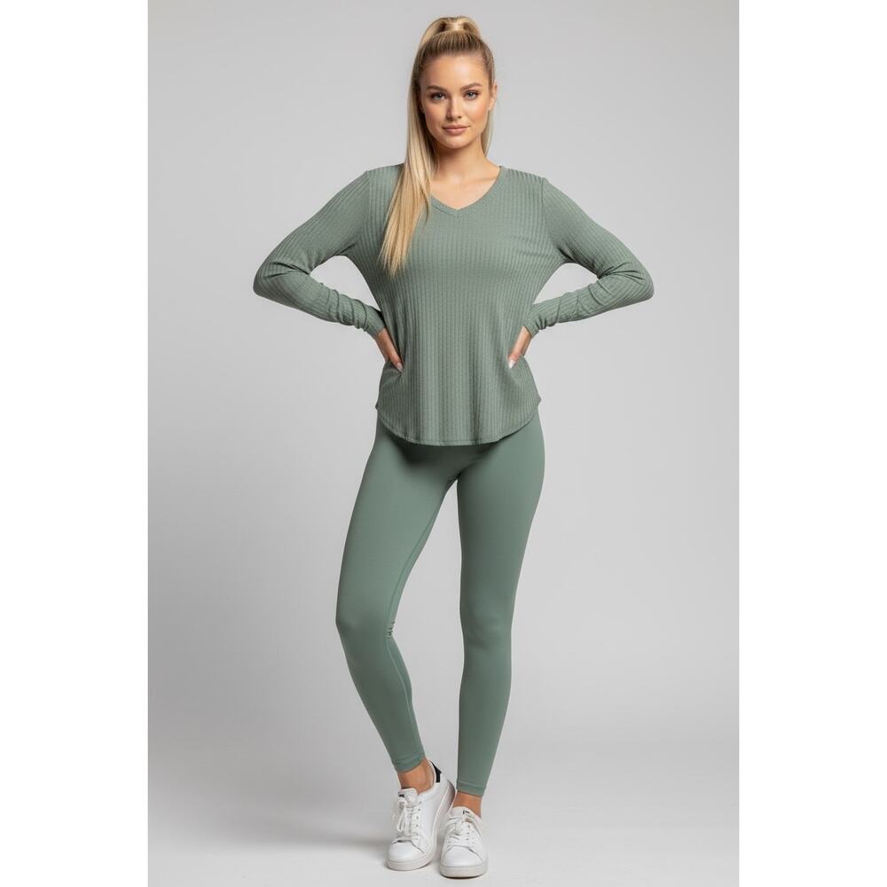 Chaser Waffle Knit Pull Over Casual Shirt Top Sz S Green Athleisure Workout